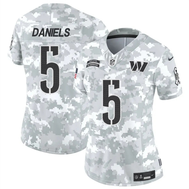Women's Arctic Camo Washington Commanders #5 Jayden Daniels 2024 F.U.S.E Salute to Service(Run Small)